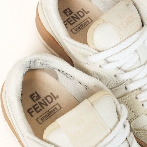 Fendi Match FF Logo Low-Top Sneaker in White Suede and Leather - Picture 12 of 13
